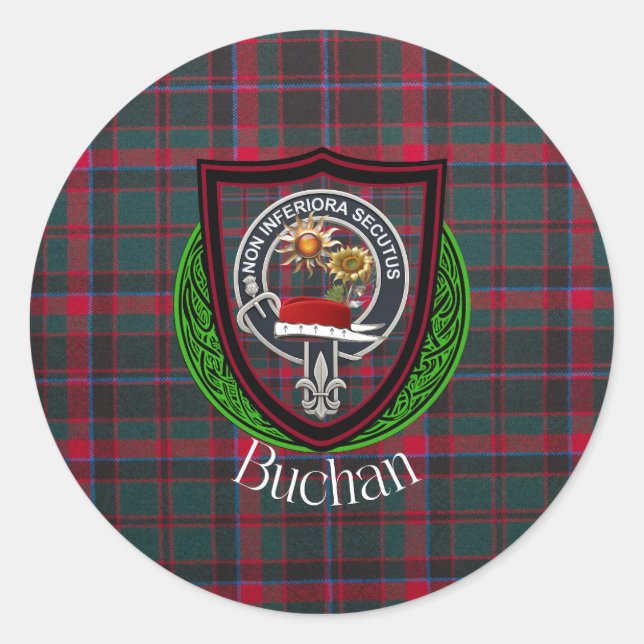 Buchan Scottish Clan Tartan & Crest Runder Aufkleber (Vorderseite)