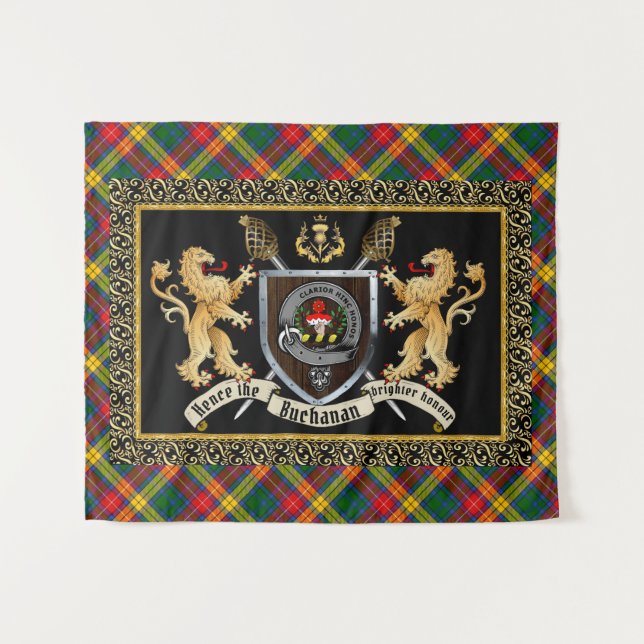 Buchanan Clan Abzeichen & Motto mit Löwen Wandteppich (Vorderseite (Horizontal))