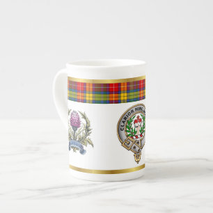 Buchanan Clan Abzeichen Tartan & Motto Prozellantasse