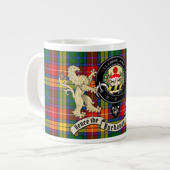Buchanan Clan Abzeichen & Tartan Riesenkaffee Tass Jumbo-Tasse (Vorderseite Links)