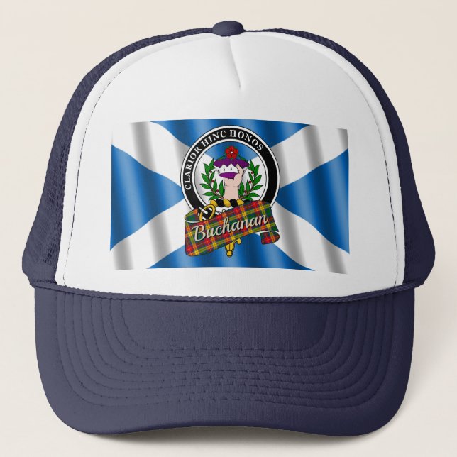 Buchanan Clan Abzeichen & Tartan Trucker Hat Truckerkappe (Vorderseite)
