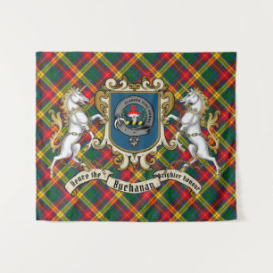 Buchanan Clan Abzeichen & Unicorns w/Tartan  Wandteppich