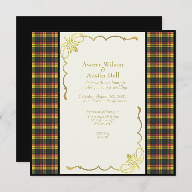Buchanan Modern Tartan Wedding Einladung (Vorne/Hinten)