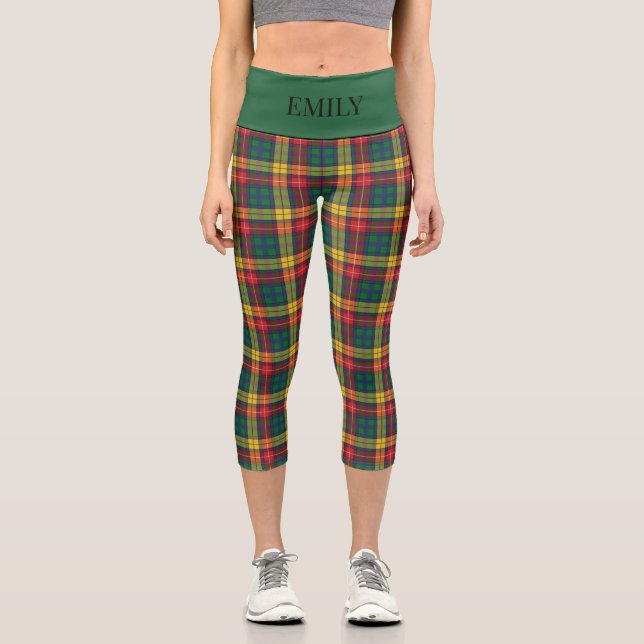 Buchanan Scottish Kariert Red Green Yellow Add Nam Capri Leggings (Vorderseite)