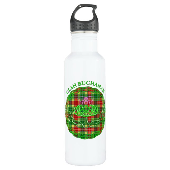 Buchanan Scottish Tartan Celtic Thistle Edelstahlflasche (Vorderseite)