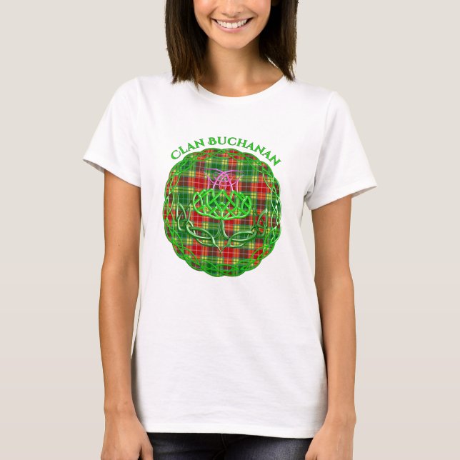 Buchanan Scottish Tartan Celtic Thistle T-Shirt (Vorderseite)
