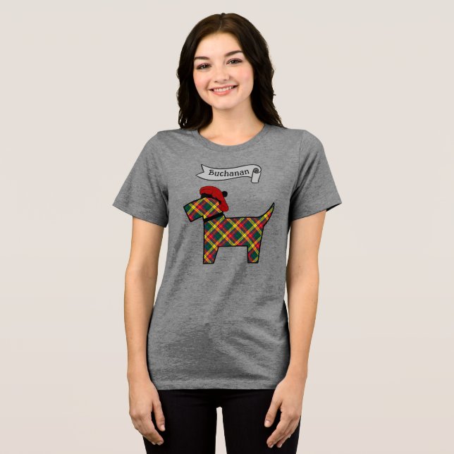 Buchanan Tartan Scottie Dog Personalized Tri-Blend Shirt (Vorderseite voll)