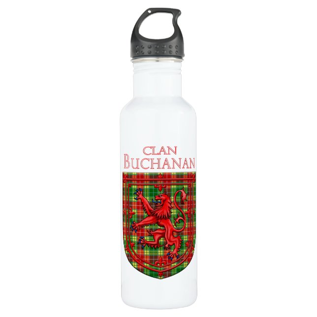 Buchanan Tartan Scottish Plaid Lion Rampant Edelstahlflasche (Vorderseite)