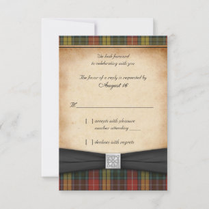 Buchanan Weathered Tartan Wedding Reply RSVP Card Karte