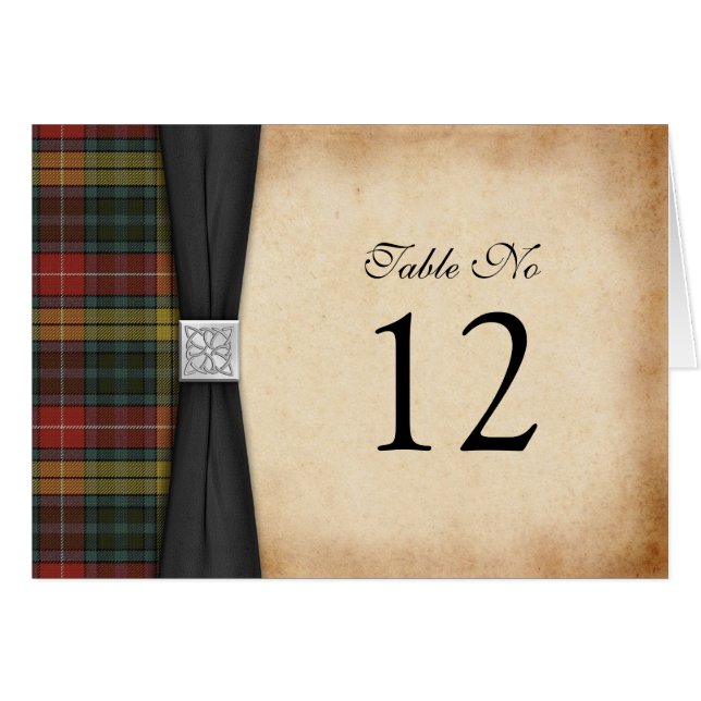 Buchanan Weathered Tartan Wedding Table Card (Vorderseite (Horizontal))