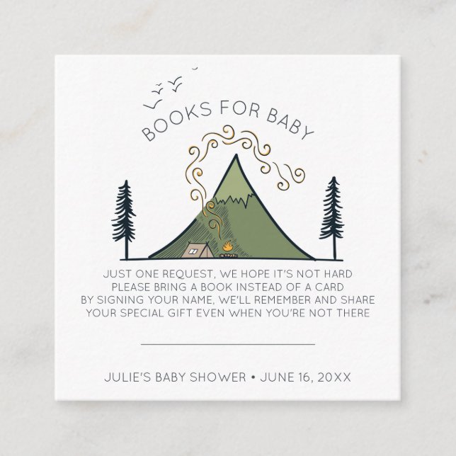 Buchanfrage | Adventure Begins Baby Showeinlage Begleitkarte (Vorderseite)