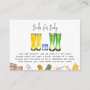 Buchanfrage für Baby in blauer Gärtnerei Begleitkarte