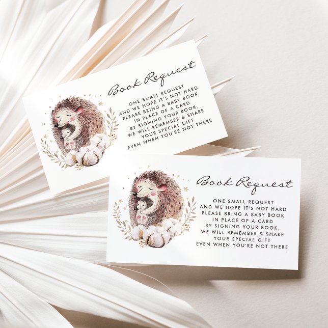 Buchanfrage für Mommy und Baby Igel Woodland Begleitkarte (Woodland theme baby shower book request card featuring watercolor mommy and baby hedgehog.)