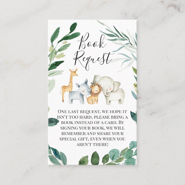 Buchanfrage für Safari in grünen Blättern Visitenkarte (Vorderseite)