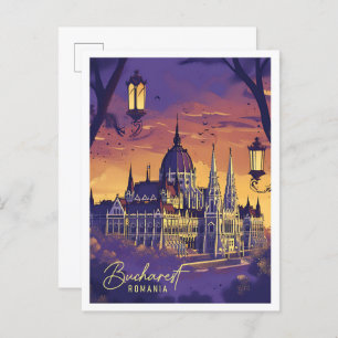 Bucharest Rumänien Vintage Kunstreise - Illustrati Postkarte