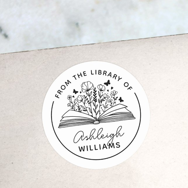 Buchblüten und Schmetterlinge aus der Bibliothek Runder Aufkleber (Von Creator hochgeladen)
