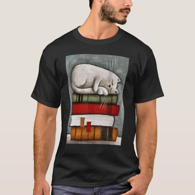 Buchbuch Buchwürmer Bibliothekarische Katze auf Bü T-Shirt (Vorderseite)