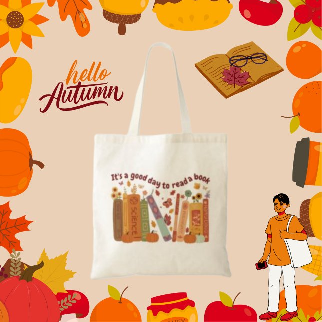 Buchbuch Liebhaber, OrangePumpkin und Herbstlaub Tragetasche (Bookish book Lovers Tote Bag, Tote Bag Natural color, cute orange pumpkin, fall/autumn, Its A Good D)