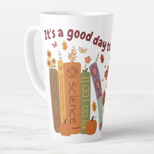 Buchbuch Liebhaber, Pumpkin und Herbstlaub Große Milchtasse (Linke Ecke)