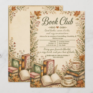 Buchclub Herbst Altweibersommer Rustikal Vintage Einladung
