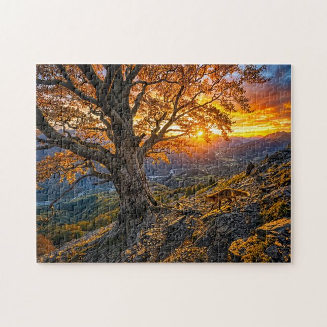 Buche am Hang mit Fuchs Puzzle (Horizontal)