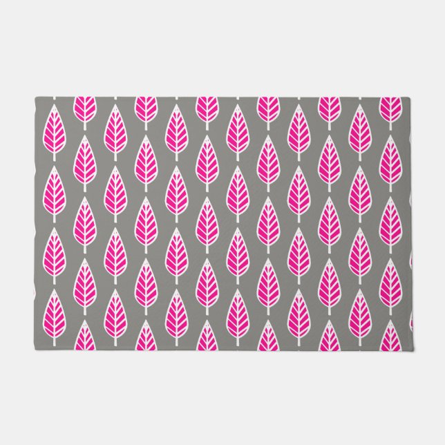 Buche Leaf Muster, Fuchsia Pink und Silver Grau Fußmatte (Vorderseite)