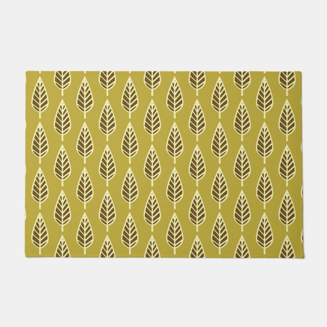 Buche Leaf Muster, Senf Gold, Braun und Creme Fußmatte (Vorderseite)