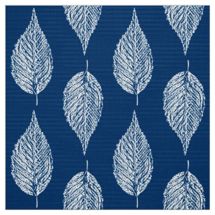 Buchen-Blatt-Kreide-Druck, Kobalt-Blau und Weiß Stoff