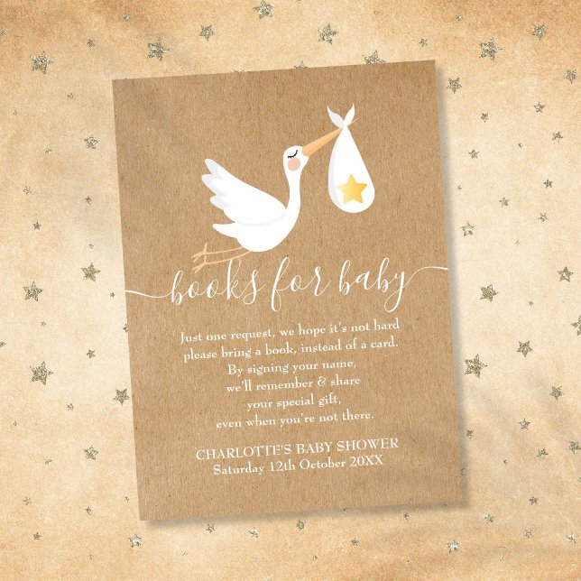 Buchen Sie Baby Dusche Stork Gold Star Rustikal Begleitkarte (Book Request Baby Shower Stork Gold Star Rustic Enclosure Card)