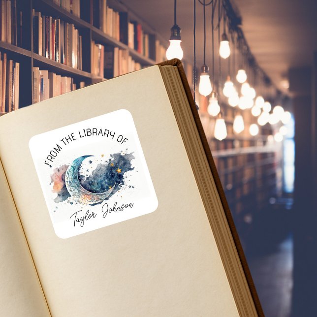 Buchen Sie Buchzeichen Sternenhimmel Himmelsmond Quadratischer Aufkleber (Von Creator hochgeladen)