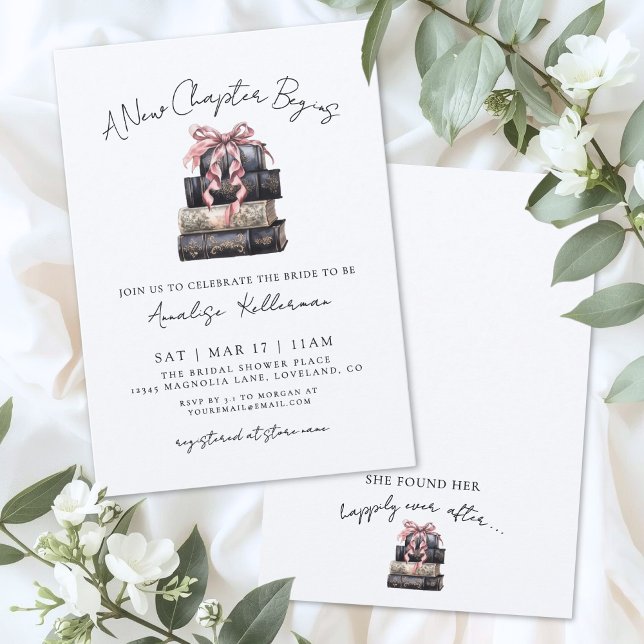 Buchen Sie ein neues Kapitel Bow-Brautjunggesellin Einladung (Book New Chapter Bow Bridal Shower Invitation)