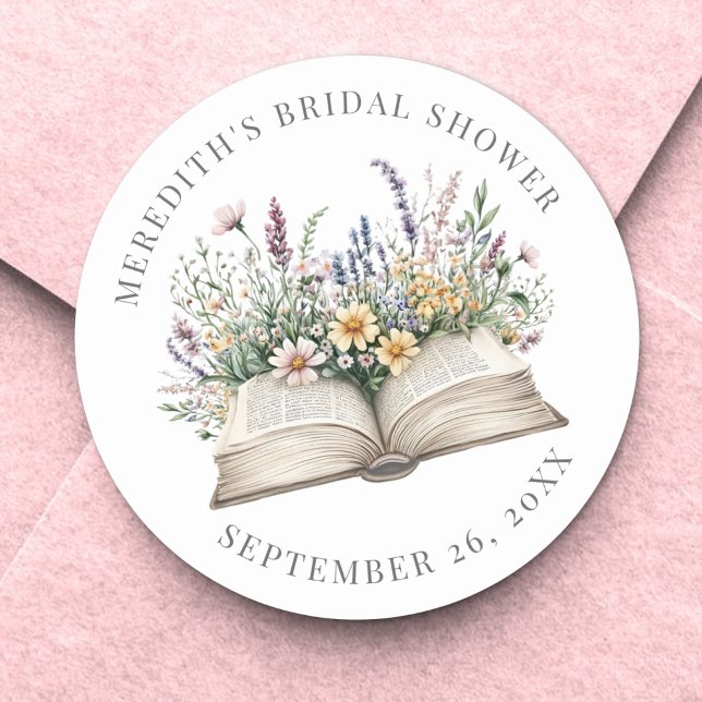 Buchen Sie ein neues Kapitel Wildflower-Junggesell Runder Aufkleber (Book New Chapter Wildflower Bridal Shower Classic Round Sticker )