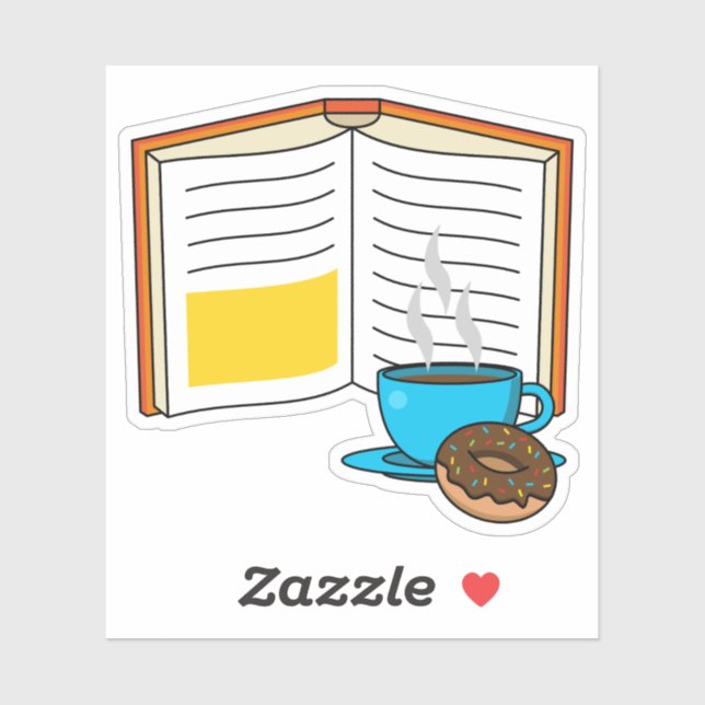 Buchen Sie Kaffee und Donut Cartoon Aufkleber (Blatt)
