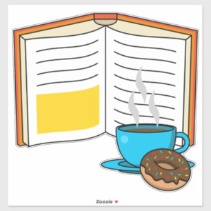 Buchen Sie Kaffee und Donut Cartoon Aufkleber