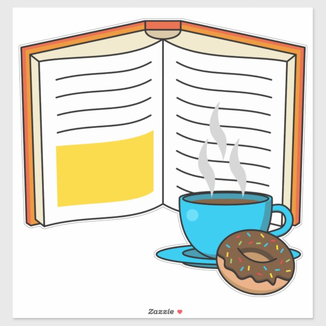 Buchen Sie Kaffee und Donut Cartoon Aufkleber (Blatt)