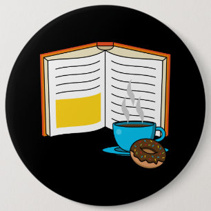 Buchen Sie Kaffee und Donut Cartoon Button