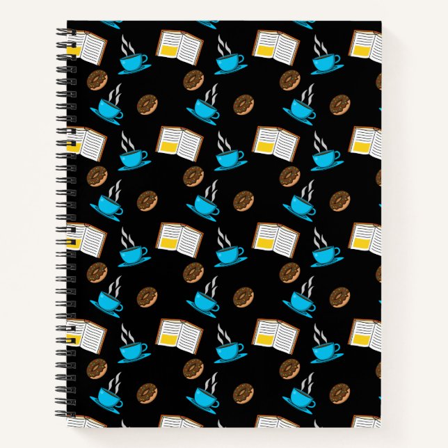 Buchen Sie Kaffee und Donut Cartoon Notizbuch (Vorderseite)