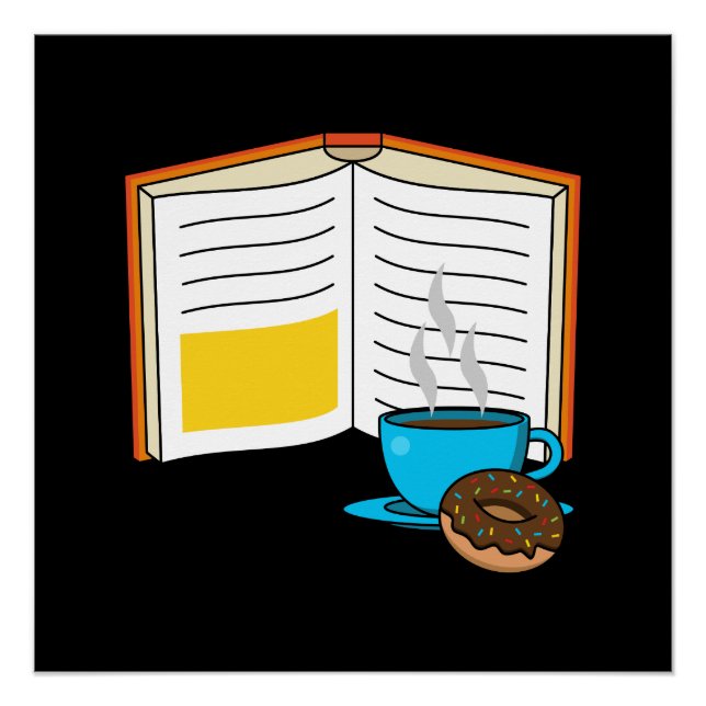 Buchen Sie Kaffee und Donut Cartoon Poster (Vorderseite)