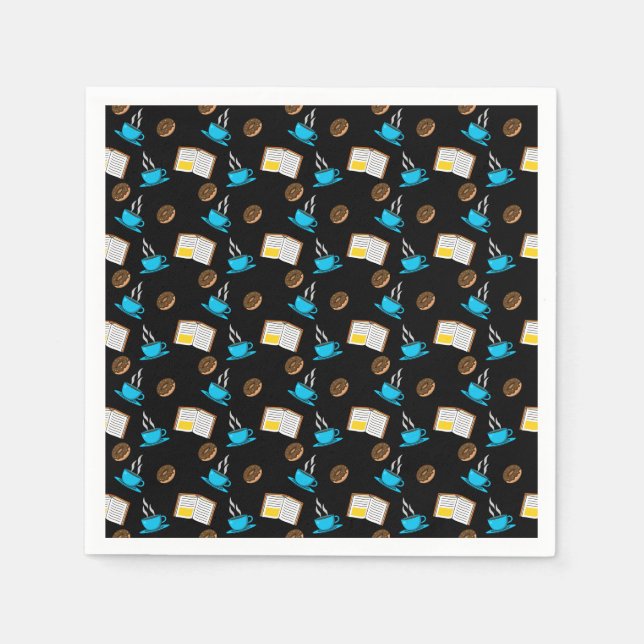 Buchen Sie Kaffee und Donut Cartoon Serviette (Vorderseite)