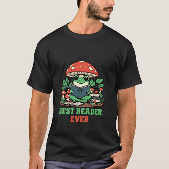 Buchen Sie Lover Frog Reading Bookish Librarian Be T-Shirt (Vorderseite)