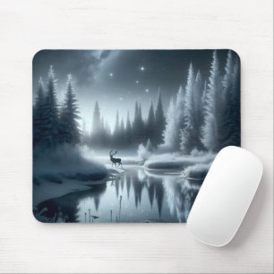 Buchen Sie nachts in einem Winter River Mousepad