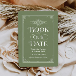 Buchen Sie unser Date Green Vintag Book Cover Wedd Save The Date