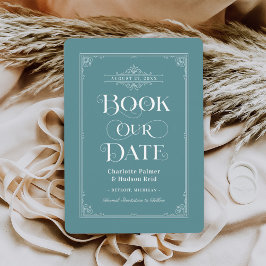 Buchen Sie unser Datum Mute Aqua Vintag Cover Hoch Save The Date