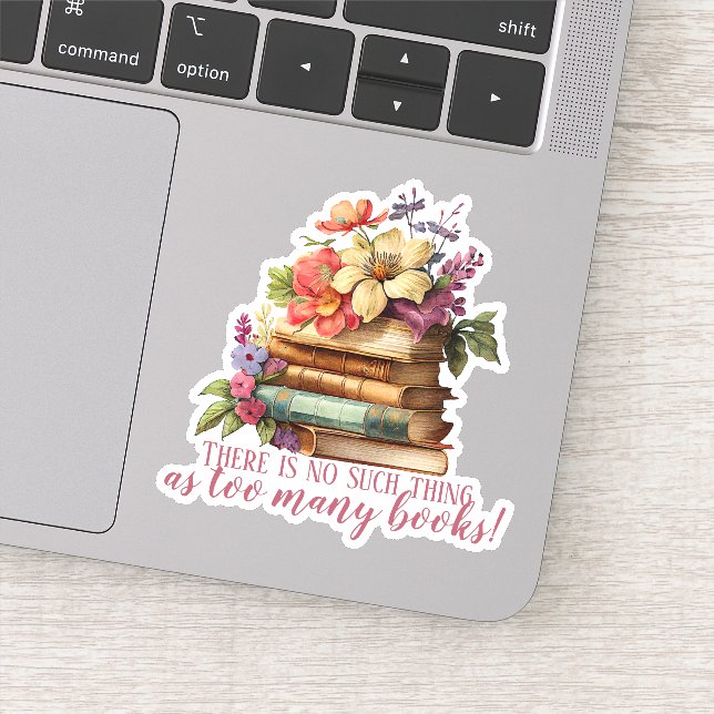 Buchen Sie zu viele Bücher mit Blumenschnitt Aufkleber (Detail)