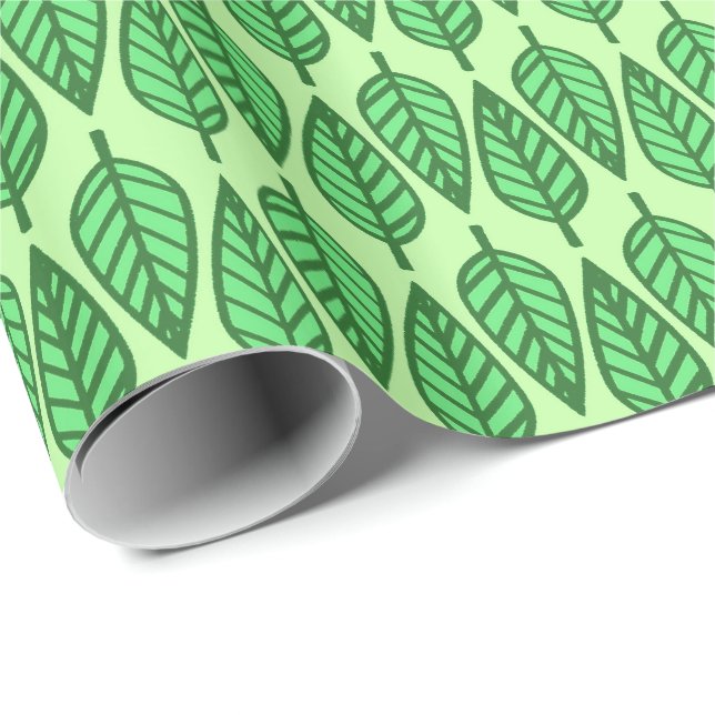Buchenblattmuster - Kalkgrün Geschenkpapier (Rolleneckpunkt)