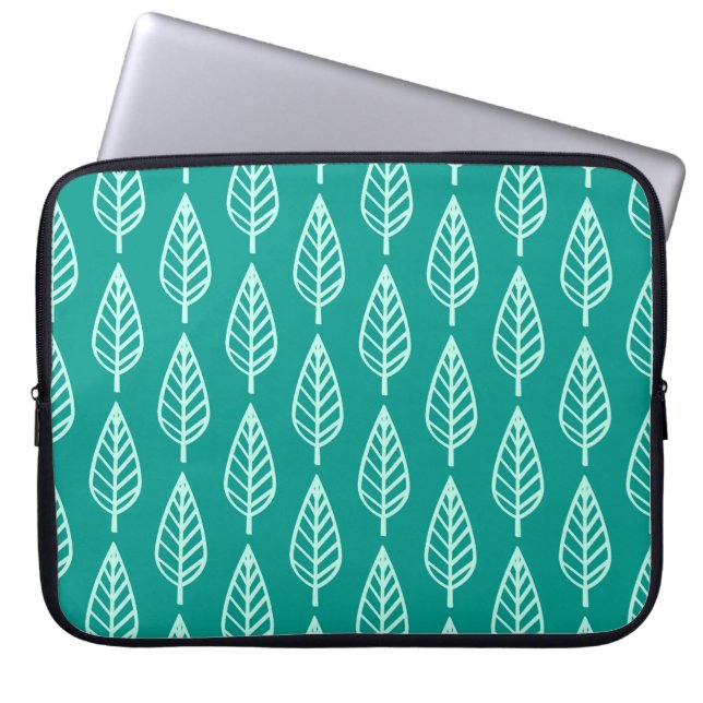 Buchenblattmuster - Pfau und Aqua Laptopschutzhülle (Vorderseite)
