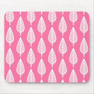 Buchenblattmuster - Rosa und weiß, blütig Mousepad