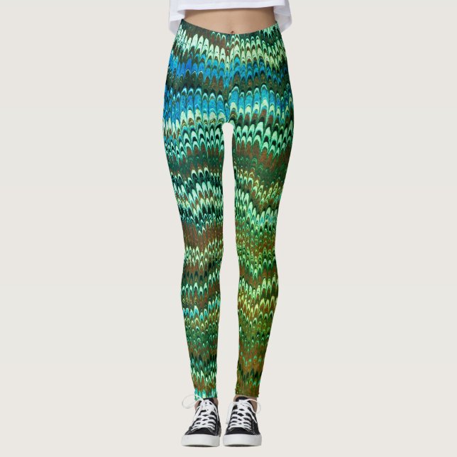 Buchendpapier-Marbling (Grünes Blatt) Leggings (Vorderseite)
