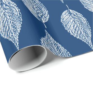 Buchenleaf Chalk Print, Kobalt Blau und Weiß Geschenkpapier