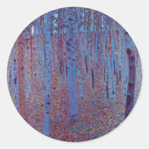 Buchenwald von Gustav Klimt, Vintage Art Nouveau Runder Aufkleber